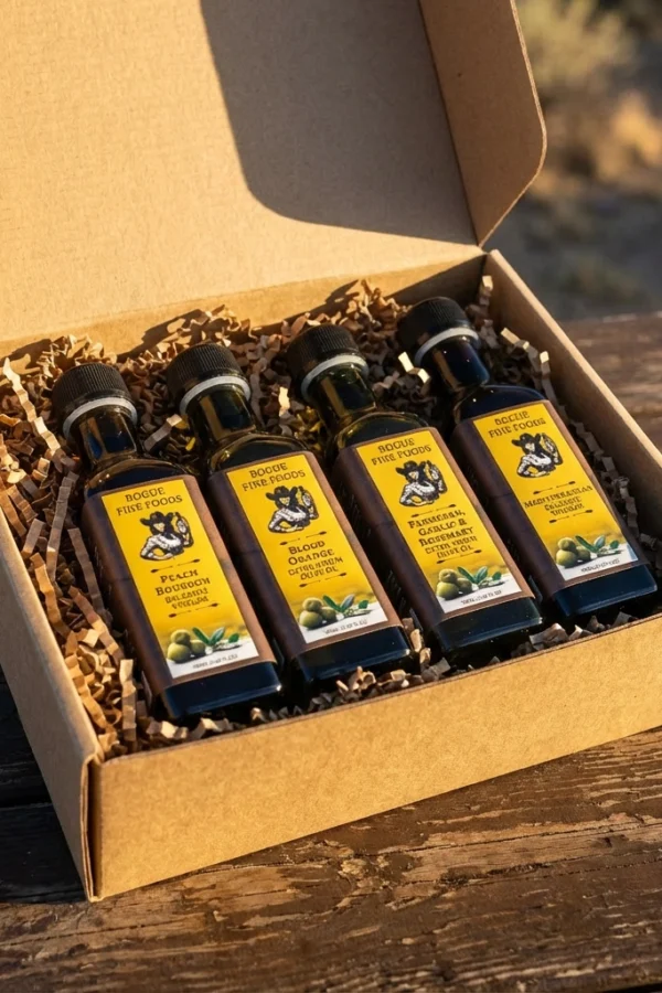 giftbox-square small bottle of balsamic vinegars and infused olive oils in a box