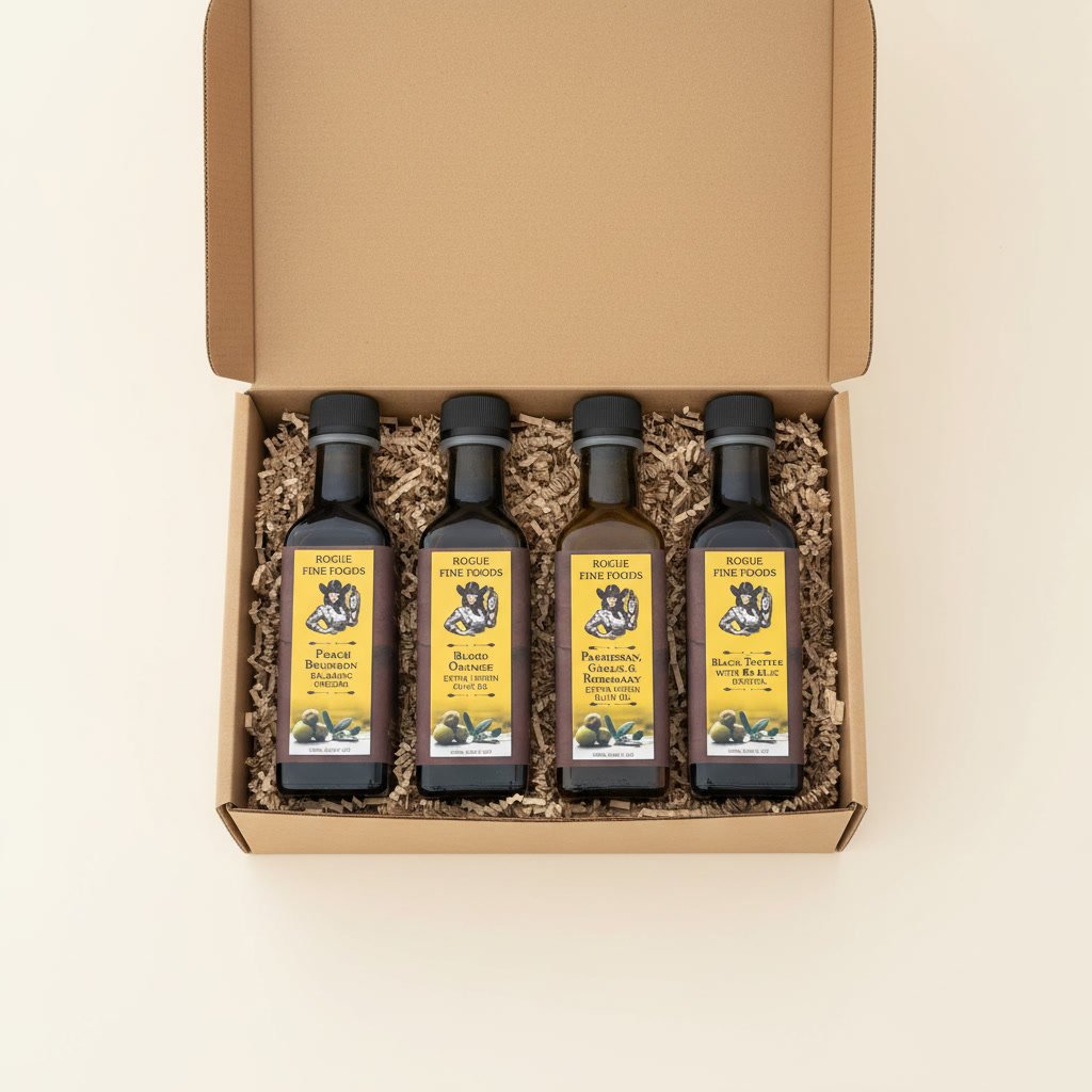 Four bottles of gourmet oils and vinegars